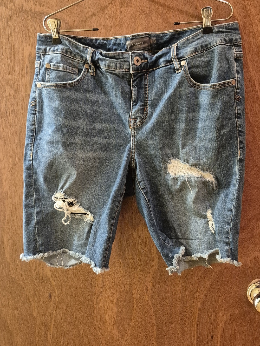 torrid Distressed Medium Blue Denim Bermuda Shorts